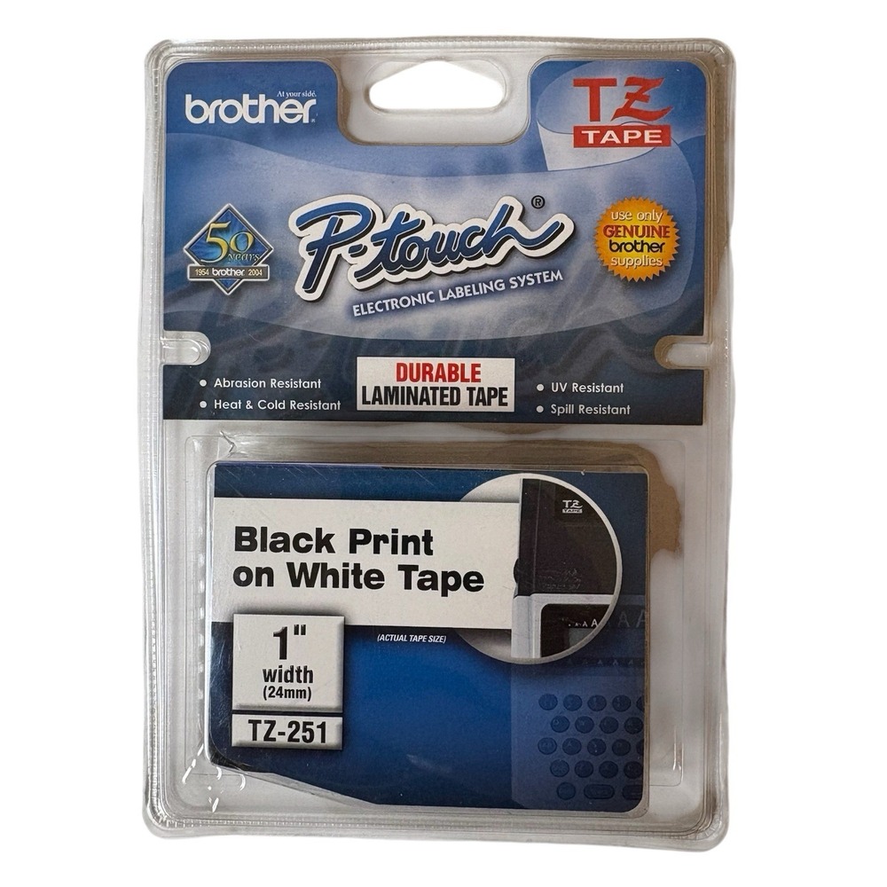 Brother P-touch TZ-251 - Black on White Label Tape - 24mm 1'' - OEM  NEW